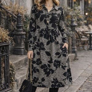 🖤🌿 Madison Leigh Boho Knit Dress | Textured Floral | Size 16